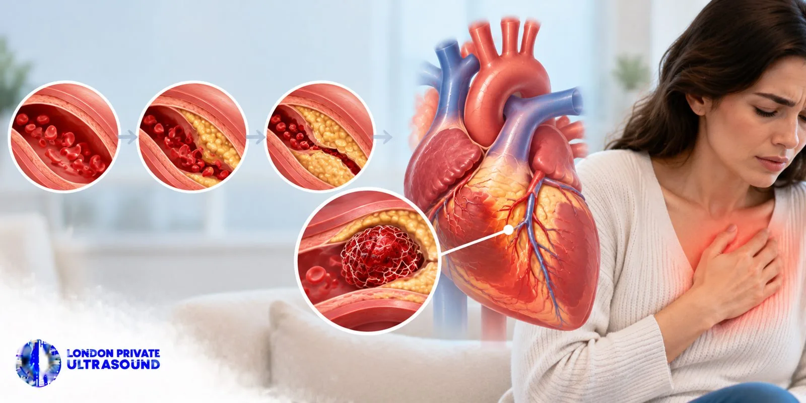 Illustration showing how high cholesterol affects the heart and arteries