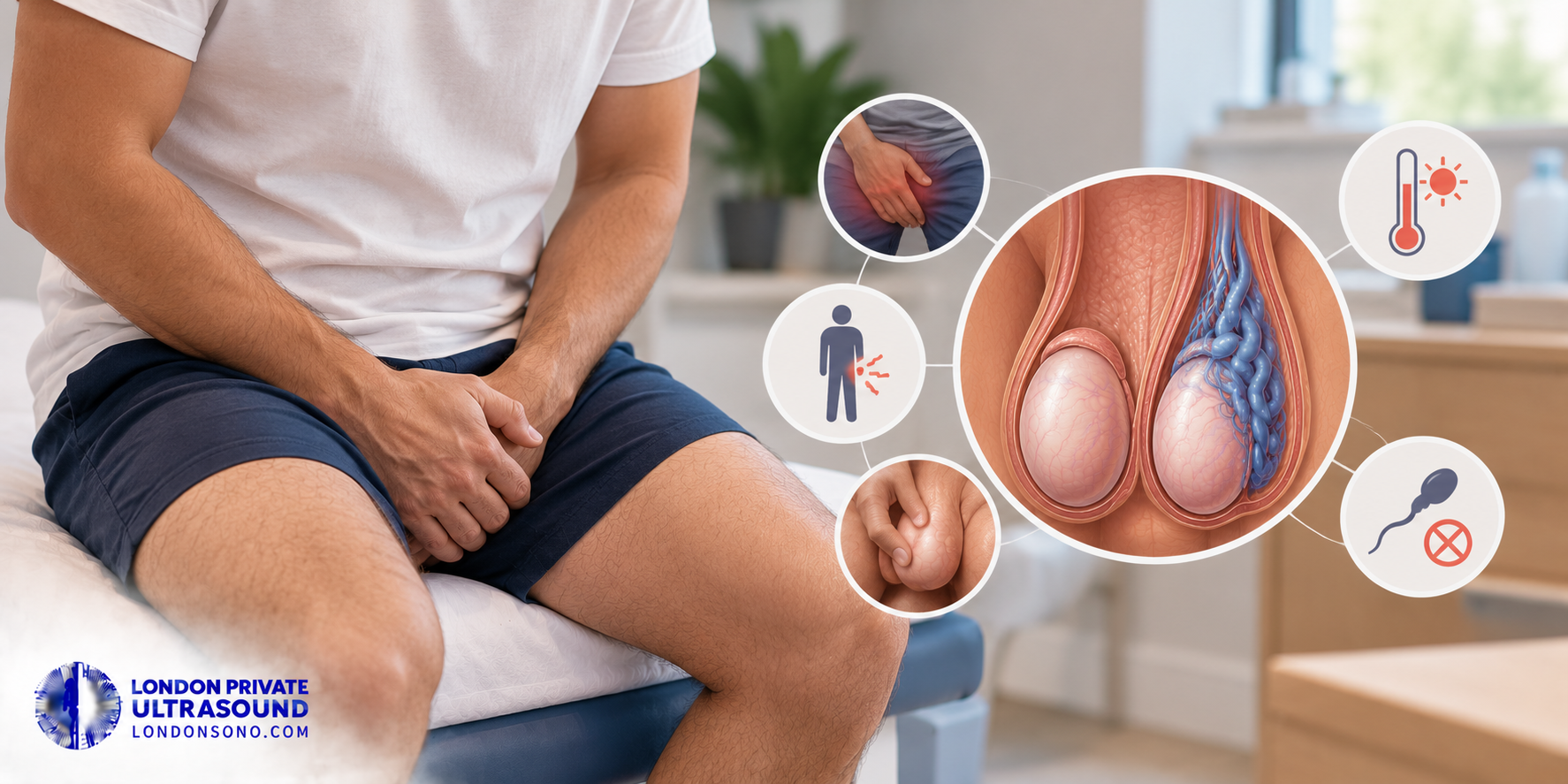 Man experiencing symptoms associated with a varicocele